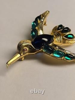 Vintage Crown Trifari Blue Jelly Belly Alfred Philippe Hummingbird Brooch