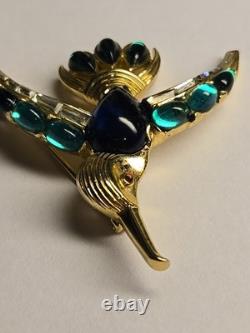 Vintage Crown Trifari Blue Jelly Belly Alfred Philippe Hummingbird Brooch