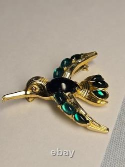 Vintage Crown Trifari Blue Jelly Belly Alfred Philippe Hummingbird Brooch