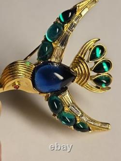 Vintage Crown Trifari Blue Jelly Belly Alfred Philippe Hummingbird Brooch