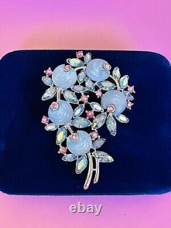 Vintage Crown Trifari Blue Molded Shoe Button w Pink Blue AB Rhinestone Brooch