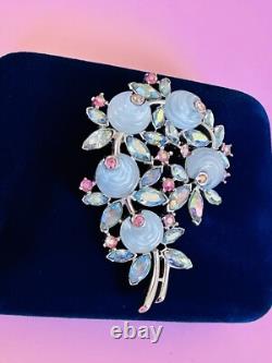 Vintage Crown Trifari Blue Molded Shoe Button w Pink Blue AB Rhinestone Brooch