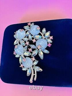 Vintage Crown Trifari Blue Molded Shoe Button w Pink Blue AB Rhinestone Brooch