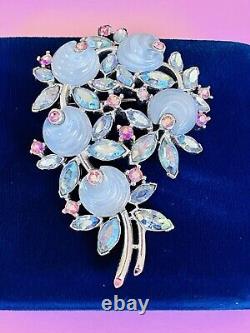 Vintage Crown Trifari Blue Molded Shoe Button w Pink Blue AB Rhinestone Brooch