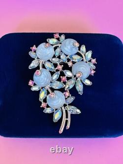 Vintage Crown Trifari Blue Molded Shoe Button w Pink Blue AB Rhinestone Brooch