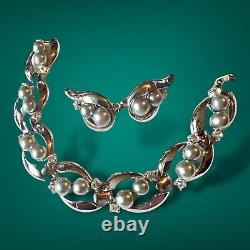 Vintage Crown Trifari Bracelet Earrings Set Alfred Philippe Patent Pending WOW