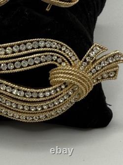 Vintage Crown Trifari Brooch Earrings Rhinestones Alfred Philippe Gold-toned New