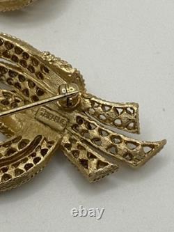 Vintage Crown Trifari Brooch Earrings Rhinestones Alfred Philippe Gold-toned New