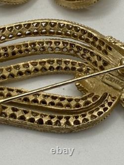 Vintage Crown Trifari Brooch Earrings Rhinestones Alfred Philippe Gold-toned New