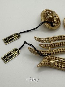 Vintage Crown Trifari Brooch Earrings Rhinestones Alfred Philippe Gold-toned New