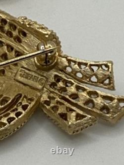 Vintage Crown Trifari Brooch Earrings Rhinestones Alfred Philippe Gold-toned New