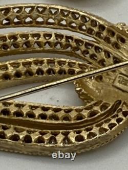 Vintage Crown Trifari Brooch Earrings Rhinestones Alfred Philippe Gold-toned New