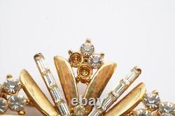 Vintage Crown Trifari Brooch Pin Gold Tone Rhinestone Baguette Alfred Philippe