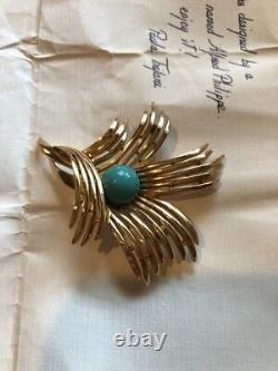 Vintage Crown Trifari Cabochon Pin Alfred Philippe Design With Letter Rare