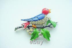 Vintage Crown Trifari Dress Clip1939 Alfred Philippe Enamel Crystal Bird