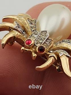 Vintage Crown Trifari Fantasia Alfred Philippe Jelly Belky Faux Pearl Spider