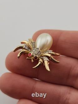 Vintage Crown Trifari Fantasia Alfred Philippe Jelly Belky Faux Pearl Spider
