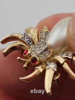 Vintage Crown Trifari Fantasia Alfred Philippe Jelly Belky Faux Pearl Spider