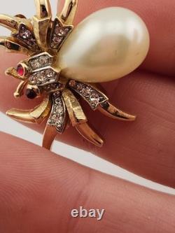 Vintage Crown Trifari Fantasia Alfred Philippe Jelly Belky Faux Pearl Spider