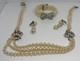 Vintage Crown Trifari Faux Pearl Rhinestone Parure Necklace Bracelet Earring Set