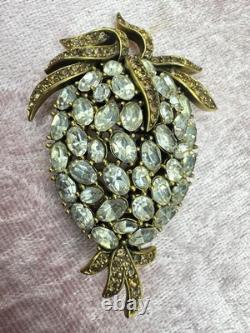 Vintage Crown Trifari Golden Diamanté Pineapple Hanging Fruit Alfred Philippe