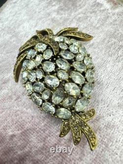 Vintage Crown Trifari Golden Diamanté Pineapple Hanging Fruit Alfred Philippe