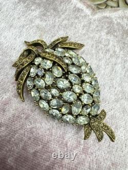 Vintage Crown Trifari Golden Diamanté Pineapple Hanging Fruit Alfred Philippe