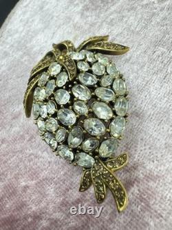 Vintage Crown Trifari Golden Diamanté Pineapple Hanging Fruit Alfred Philippe