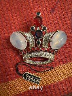 Vintage Crown Trifari Jelly Belly Coronation Crown Brooch 2 W Tag