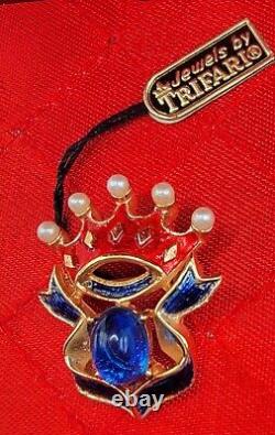 Vintage Crown Trifari Jewel Crown Jelly Pin w tag By Alfred Philippe