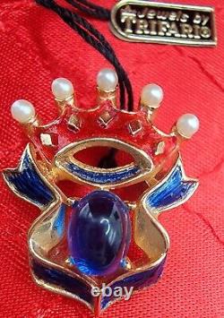 Vintage Crown Trifari Jewel Crown Jelly Pin w tag By Alfred Philippe