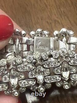 Vintage Crown Trifari Rhinestone Bracelet Alfred Philippe Silver Tone Signed