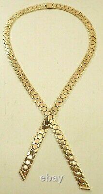 Vintage Crown Trifari Signed Alfred Philippe Honeycomb Lariat Gold Tone Necklace