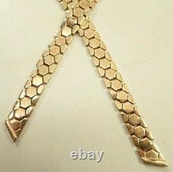 Vintage Crown Trifari Signed Alfred Philippe Honeycomb Lariat Gold Tone Necklace
