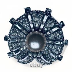 Vintage Crown Trifari Sterling Rhinestone Faux Pearl Brooch Pin Alfred Philippe