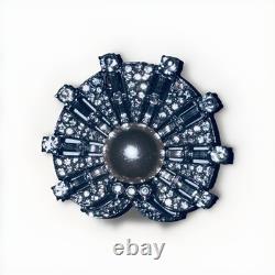 Vintage Crown Trifari Sterling Rhinestone Faux Pearl Brooch Pin Alfred Philippe