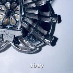 Vintage Crown Trifari Sterling Rhinestone Faux Pearl Brooch Pin Alfred Philippe