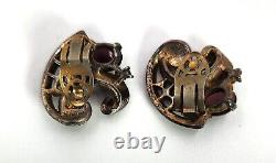 Vintage Crown Trifari Sterling Silver Cabochon Rhinestone Clip Earrings Philippe