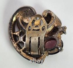 Vintage Crown Trifari Sterling Silver Cabochon Rhinestone Clip Earrings Philippe