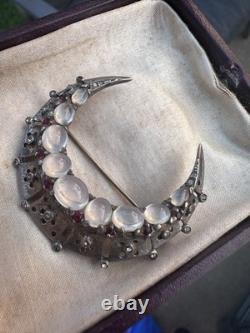 Vintage Crown Trifari Sterling Silver Crescent Moon Brooch Alfred Philippe