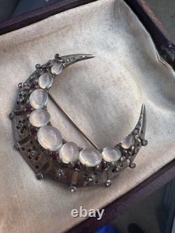 Vintage Crown Trifari Sterling Silver Crescent Moon Brooch Alfred Philippe