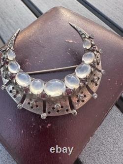 Vintage Crown Trifari Sterling Silver Crescent Moon Brooch Alfred Philippe