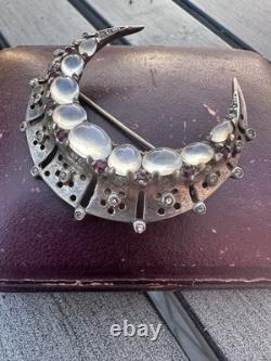 Vintage Crown Trifari Sterling Silver Crescent Moon Brooch Alfred Philippe