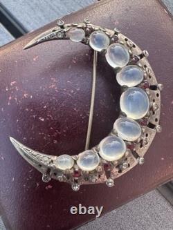 Vintage Crown Trifari Sterling Silver Crescent Moon Brooch Alfred Philippe