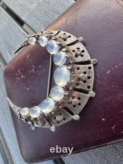 Vintage Crown Trifari Sterling Silver Crescent Moon Brooch Alfred Philippe