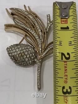 Vintage Crown Trifari gold tone Alfred Philippe'Egrets' pave pinecone Brooch
