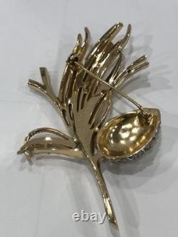 Vintage Crown Trifari gold tone Alfred Philippe'Egrets' pave pinecone Brooch