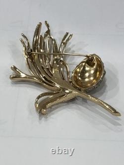 Vintage Crown Trifari gold tone Alfred Philippe'Egrets' pave pinecone Brooch