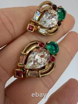 Vintage Earrings Clip On Trifari Coronation Alfred Philippe Teardrop Cabochon