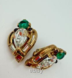 Vintage Earrings Clip On Trifari Coronation Alfred Philippe Teardrop Cabochon